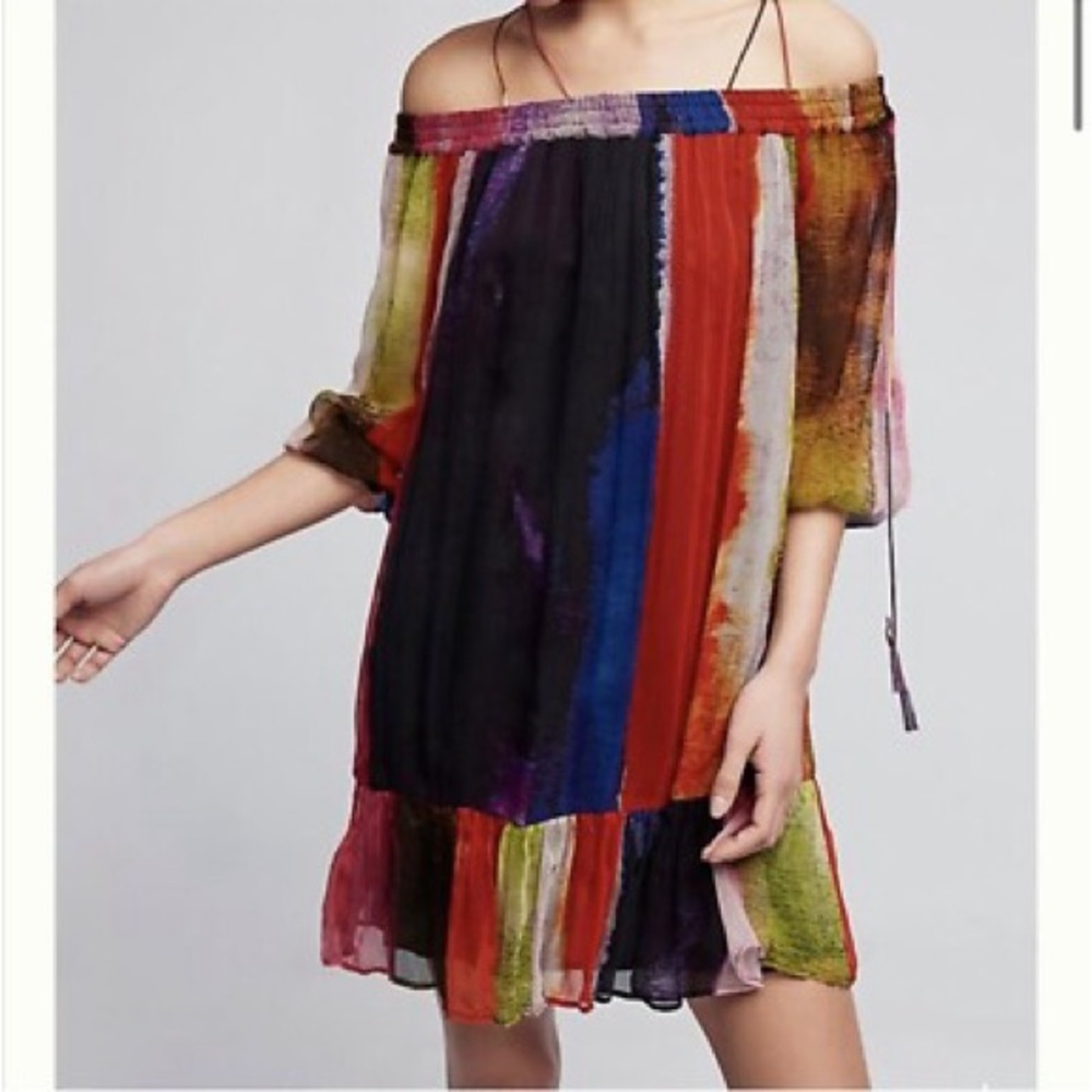 ANTHROPOLOGIE Floreat Zola Boho Tunic Dress XSmall Off Shoulder
